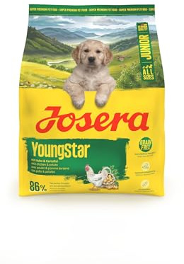JOSERA Junior YoungStar Huhn & Kartoffel (1 x 900 g) | Premium Trockenfutter für wachsende Hunde | Welpenfutter für mittlere und große Rassen zur optimalen Versorgung | getreidefrei | 1er Pack