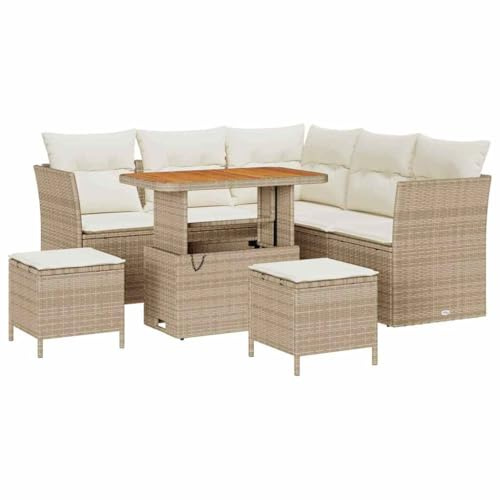 vidaXL Garten-Sofa-Set mit Kissen mit Speicher 8 pcs Beige und Creme, Garten- und Terrassenmöbel, modernes, Robustes modulbares Sofa-Set, Flexible Lounge, UV-beständig, wetterfest
