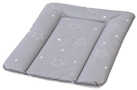Premium Wickelauflage, erstklassige wasserdichte Wickelunterlage, 70 x 50 cm, pflegeleichte glatte Oberfläche, erhöhter Liegecomfort, einfach zu reinigen, leicht zu tragen, Stars grau