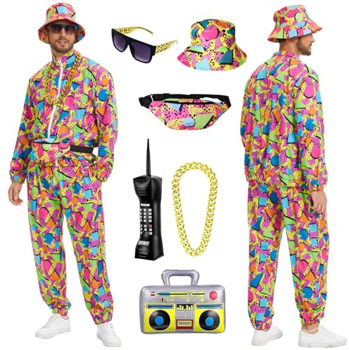 80s 90s Themed Men Clothing,Adult Fancy Dress Men,Hip-Hop Sportswear Sets | Men'S Hip-Hop Sportswear Sets,Create An 80s Retro Look,Suitable For Halloween,Disco Nights,Carnivals,Themed Parties,Etc.