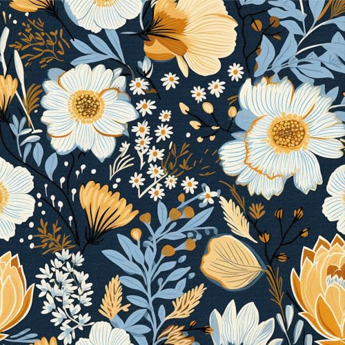 LZH-LP Selbstklebende Tapete blau-weißes Blumenmuster abziehbar und klebend, 44x600CM Aquarell-Blumenmuster abnehmbare Tapete dekorative Folie für Wandtattoos