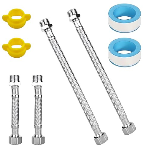 4 Stück Flexschlauch 3/8 304 Edelstahl Flexschlauch Panzerschlauch(10cm/20cm) Rollen Dichtungsband Schlüssel Wasserhahn Schlauch für Wasserhahn Eckventil Wassererhitzer Küchenaccessoires