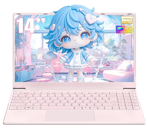 Amita PC portatile 14 rosa pastello, schermo FHD IPS 1920×1080, processore N5095, 16 GB RAM, SSD M.2, telaio metallico leggero, WiFi a doppia banda, HDMI Mini (GB, 16, GB, 512)