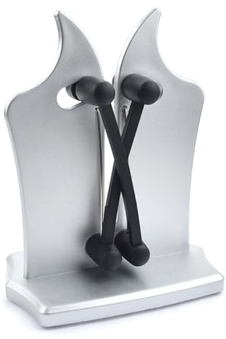 Professioneller Messerschärfer aus Wolframkarbid - für alle Küchenmesser & gezackte Klingen - Schnelles & sicheres manuelles Schärfen - Silber (Update X-Technologie)