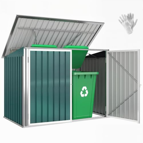 Outsunny Mülltonnenbox für 2 Mülltonnen 179,5 x 108 x 113 cm Grün | Aus Verzinktem Stahl, Müllbox, Klappdeckel, Gasdruckfeder, Doppeltür, Belüftungsöffnungen, Abschließbar