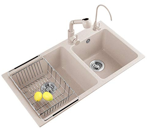 WIQUYBML Lavello per Verdure Cucina Lavabo Frutta Lavatoio Bagno Mobile Domestico Doppio Nuovo Ristrutturazione Pietra di Quarzo Due Piscine (Colore: Beige, Dimensioni 78c