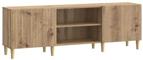 XHNIFBN Mobile TV in rovere Artisan 150 x 31 x 50 cm, mobile basso in legno con 2 ante, console TV vintage per soggiorno con gambe coniche e spazio