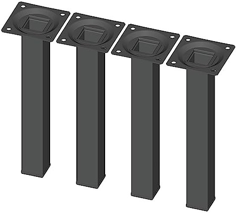 Element System 4 Stück Stahlrohrfüße eckig Tischbeine, Möbelfüße Inklusive Anschraubplatte, 4 Farben, 10 Abmessungen, 20 cm, schwarz, 18133-00293