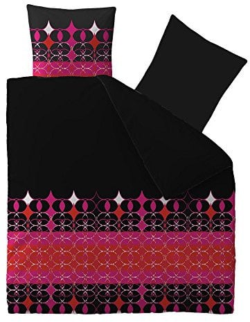 aqua-textil Concept Bettwäsche 200 x 220 cm 3teilig Mikrofaser Bettbezug Franka Ornamente Schwarz Pink Rot