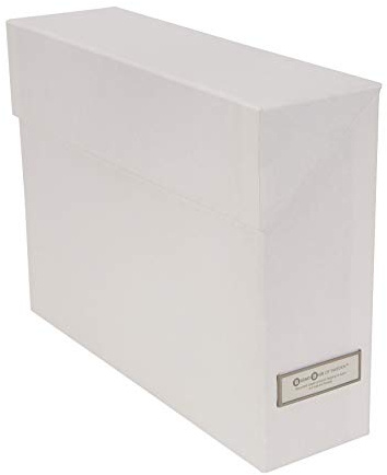 Bigso Lovisa Fiberboard Label Frame 12 File Storage Box | Document Organizer for Important Paperwork | Durable Hanging File Box with a Flip Top Lid & Metal Label Window | 3.7” x 13” x 9.4” | White