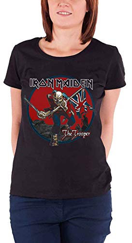 Iron Maiden T Shirt The Trooper Red Sky Official Womens Skinny Fit Black 12