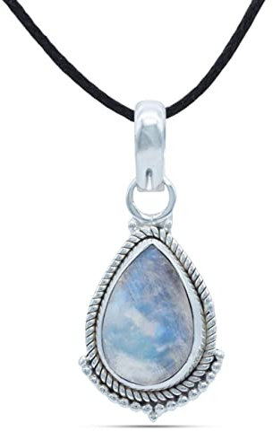 mantraroma Kettenanhänger 925 Silber Mondstein weißer Stein schimmer Edelstein Kettenanhänger Damen Sterling Silber Halskette Anhänger Geschenk (MAH-114-04)