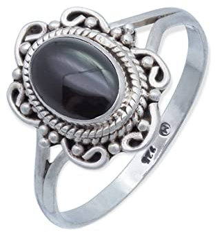 mantraroma Ring Damen Silber 925 Onyx Edelstein schwarz ausgefallen verspielt