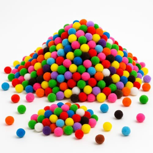Mini Pom Poms for Crafting 500 8mm Coloured Small Pompoms for Crafting Art | Tiny Balls for Kids, Rainbow Multicoloured Mix, Card Making Bits, Easter Decorations