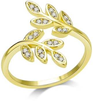 Philip Jones Anillo de hoja ajustable chapado en oro creado con cristales de Zircondia®