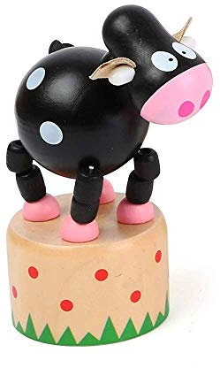 small foot 11154 Drückfigur Kuh aus Holz, FSC 100%-Zertifiziert, Mitgebsel Spielzeug, Mehrfarbig