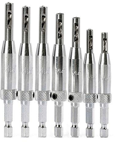 Center Drill Bit Set, Snappy Drill Bit Guide Set 7PCs Hex Shank Self Centering Hinge Drill Bit for No6 Gauge Screws - 5/64 7/64,9/64 11/64, 5mm, 13/64，1/4