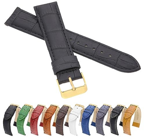 MARCHEL Croco Gold LM-145 Lederarmband 10 mm Schwarz Krokoprägung Uhrenarmband Krokodilmuster Uhrband Rindsleder
