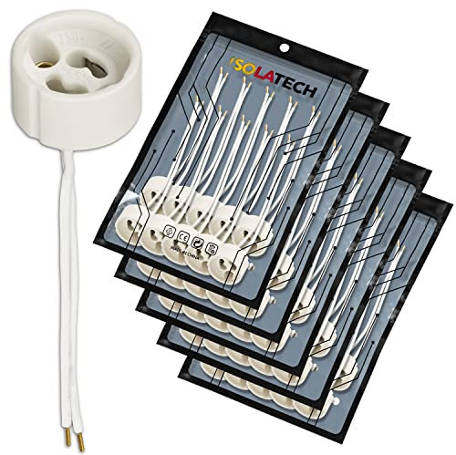 ISOLATECH 50Stk GU10 Keramikfassung mit Aderendhülsen LED Energiesparlampen (max.250V/2A) Leuchtmittel Home Installation Einbau Decke Halterung Küche Badezimmer Sockel hitzebeständig
