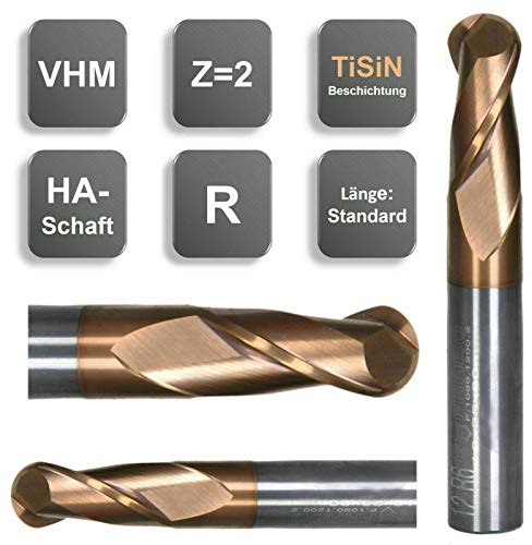VHM Vollradiusfräser, Radiusfräser Z=2, TiSiN 1/1,5/2/2,5/3/3,5/4/5/6/8/10/12 mm, Größe: 10R5x20x75 - d2=10 mm