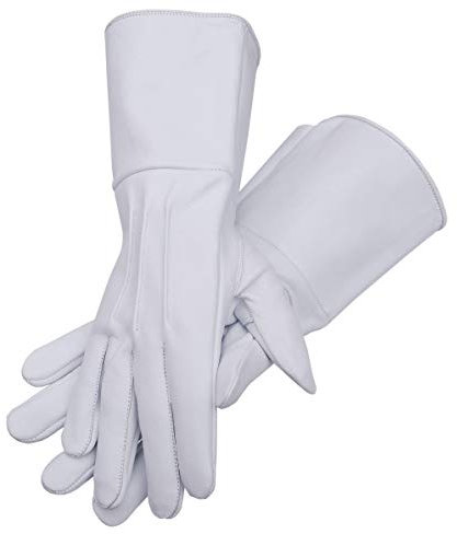 NA Herren Mittelalter Renaissance Cosplay Ungefüttert Handschuh Echtes Leder Kostüm Handschuhe Artillerie Kleinkind Lange Arm Manschette, Weiss/opulenter Garten, Small