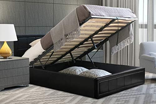 Home Treats Ottoman Bed Frame Black Padded Frame With Gas Lift & Under Bed Storage (Small Double 4ft, No Mattress)
