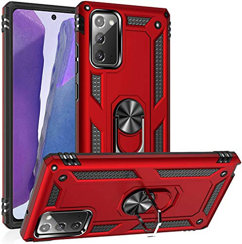 Fetrim Hülle Kompatibel für Galaxy Note 20, doppellagig stoßfest Schutzhülle mit Drehring Ständer für Samsung Galaxy Note 20 rot