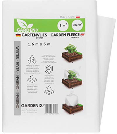GARDENIX® 8 m² Vellón de protección contra Congelación para Invierno, Alta estabilización UV, Permeable al Agua, Cubierta de Invierno para Plantas (1,6m x 5m)