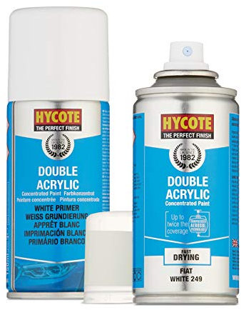 Hycote Double Acrylic Fiat White 249 Spray Paint 150ml + White Primer Kit