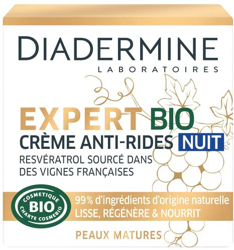 Diadermine - Expert Bio - Anti-Falten Nachtgesichtscreme - Resveratrol und Algenextrakt - Für reife Haut - 99% natürliche Inhaltsstoffe - Gesichtspflege - Anti-Aging Pflege - Topf mit 50 ml