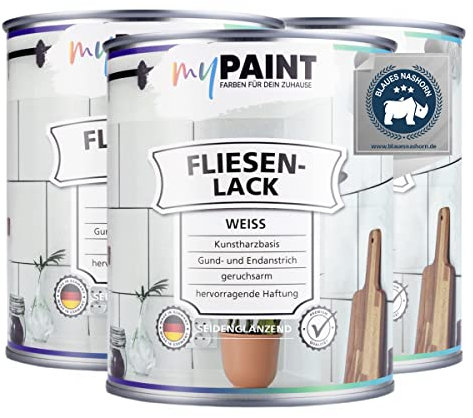 Vernis pour carrelages myPAINT® (3x750ml, blanc) brillant soyeux 1K Vernis pour carrelages blanc résistant - peindre simplement les carrelages