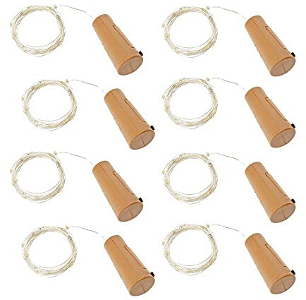 Jandei - Set de 8 Tapones Decorativos para Botellas con Guirnalda LED de 2 metros, Luz Blanca Cálida 3000K