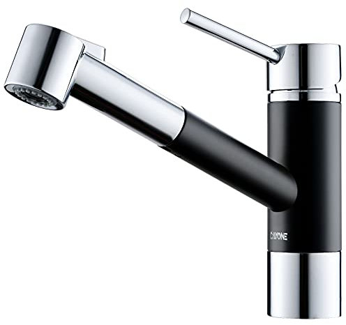 DAYONE Küchenarmatur 120°Drehbar Wasserhahn Barhähne Ausziehbar Edelstahl Gebürstet Hochdruck Einhand-Spültischarmatur 2 Strahlarten Mischbatterie (chrom und Mattschwarz)