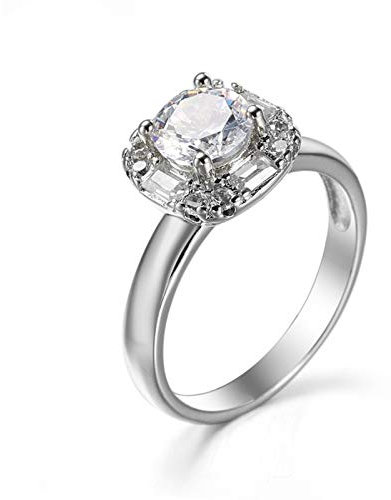 Banemi Ring Damen Vintage, Modischer Ring Damen Versilberter Weiß Zirkonia Runden Damen Hochzeitsband Größe 52 (16.6)