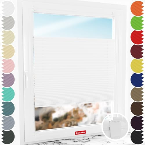 Schuette® Plissee ohne Bohren zum Kleben ● Thermo Kollektion: White Day (Weiß) ● 85x80cm (Breite x Höhe) ● Suprafix Klebe- & Schraubhalter 2in1 Set Letsbond ● Bequeme Rollo