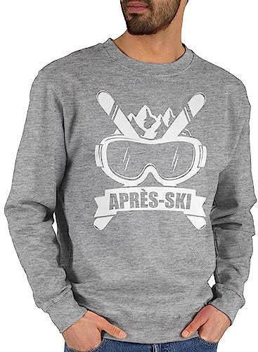 Sweater Pullover Sweatshirt Herren Damen - Skiurlaub Apres Ski - Après-Ski Skibrille - L - Grau meliert - hüttengaudi Outfit Skifahrer Pulli Party skioutfit Brille polower Mottoparty apre männer