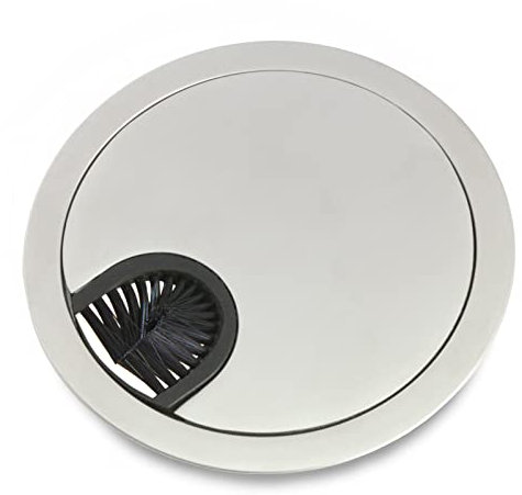 PRIOstahl Kabeldurchlass Kabeldurchführung Kabelauslass Kabelabdeckung Rund Kabelordnung 1 Stück mit Bürstenverschluss Ø90mm Oberfläche: Edelstahl matt (Optik) für Schreibtische aus Metall