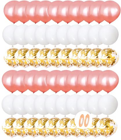 GUO-YING 60 PCS Palloncini Rose Gold, Bianco e Confetti Balloon Oro, Palloncini Party Balloon 30,5 Cm per Matrimonio, Compleanno, Baby Shower, Laurea, Cerimonia Party Decorazioni (Oro Rosa)