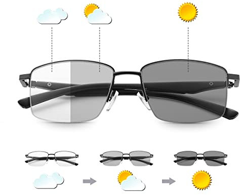 Photochromic Progressive Multifocus Reading Glasses Transition Multifocal UV400 Sunglasses Sun Readers Blue Light Blocking Computer Eyeglasses Anti Glare Eye Strain Lightweight Eyewear for Men Women