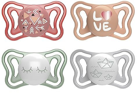 Chicco PhysioForma Sucette Light 16-36 mois, sucette avec tétine en silicone, la respiration physiologique et encourage le développement de la bouche, lot de 4 pièces, couleurs assorties rose