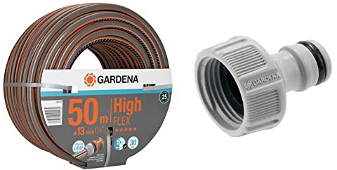 Gardena Comfort HighFLEX Schlauch 13 mm (1/2 Zoll), 50 m & Gardena Hahnverbinder 26,5 mm (G 3/4 Zoll): Adapter für den Anschluss eines Wasserschlauchs, lose Verpackung (18221-20)