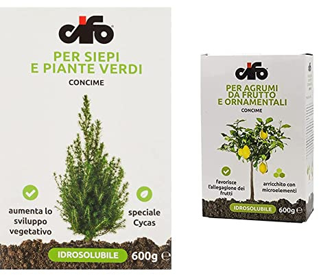 Cifo Concime idrosolubile per siepi e piante verdi 600 g & Concime idrosolubile per agrumi da frutto e ornamentali 600 g