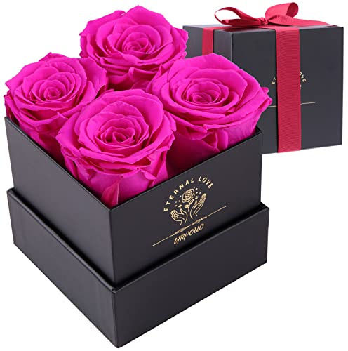 Impouo Rosenbox,4 Infinity Rosen,Konservierte Rose, Ewige Rose,Geburtstagsgeschenke FüR Frauen, Geschenke FüR Mutter/Freundin/Ehefrau/Oma, Geburtstag, Valentinstag,Die kronleuchter