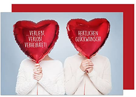 Edition Seidel Premium Glückwunschkarte zur Hochzeit mit Umschlag. Karte zur Hochzeit Hochzeitskarte Grusskarte Herzlichen Glückwunsch rote Ballons (H335 SW023)