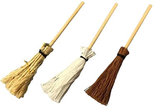 Dolls House 3 Traditional Witches Besom Broom Stick Cleaning Kitchen Accessory