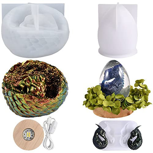 Surakey Drachen Ei Licht Epoxidharz Silikonformen DIY Dinosaurier Ei Silikonformen mit Lampenfassung LED Lampe Kugel Epoxidharz Formen Ornamente Epoxy Harz Gießen Form for Kleine Tischlampe