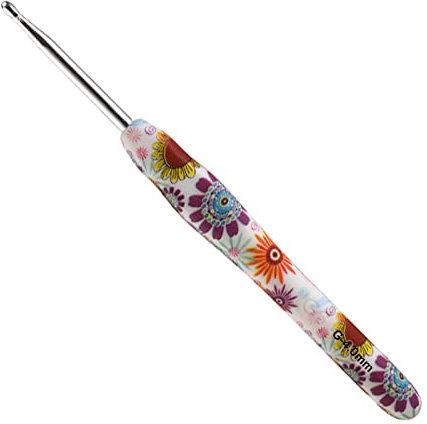 Coopay Häkelnadel mit Schön Blume, 1 Stück Gummigriff Häkelnadel 4,0 mm, Exquisite Ergonomisch Häkelnadeln für Anfänger, Solide Metall Häkeln und Bequem TPR Griff Häkelnadeln für Arthritische Hände