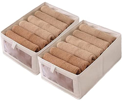 BSTMOME 2 PCS Household Clothes Drawer Organizer, Wardrobe Clothes Organizer, Fabric Storage Box,Foldable Storage Basket With Visual Window for Toys, Jeans, Sweater, Closet