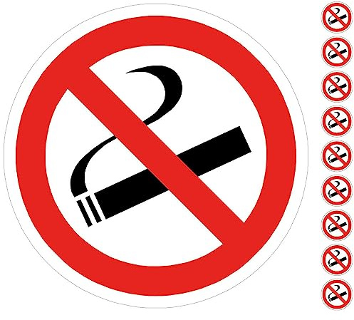 Schilderio 10 Stück Rauchen verboten Aufkleber Ø 5cm Sticker mit UV Schutzlaminat Warnzeichen für Außen-und Innenbereich Rauchverbot Schild