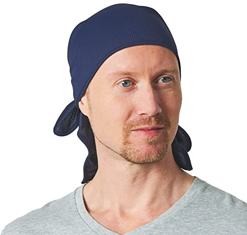 CHARM Pirat Bandana Herren Damen Kopftuch - Sommer Kopfbedeckung Piraten Sport Durag Mit Nackenschutz Made In Japan Navy Dunkel Blau
